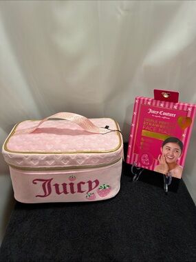 Juicy Couture Pink Cosmetic Case w/ Strawberry Motif & Face Mask Bundle !!! NWT